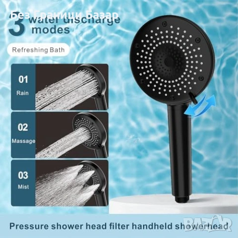 Нова черна ръчна Душ слушалка с филтър 15 степени 3 режима високо налягане, снимка 6 - Други стоки за дома - 53745917