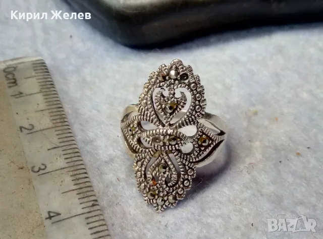 РАЗКОШЕН АЖУРЕН СКЪПОЦЕНЕН СРЕБЪРЕН ПРЪСТЕН СРЕБРО 925 ИНКРУСТИРАН с ФАСЕТИРАНИ МАРКАЗИТИ 49113, снимка 10 - Пръстени - 50024244