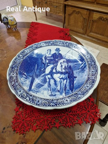 Огромна оригинална антикварна холандска порцеланова чиния за стена- DELFT