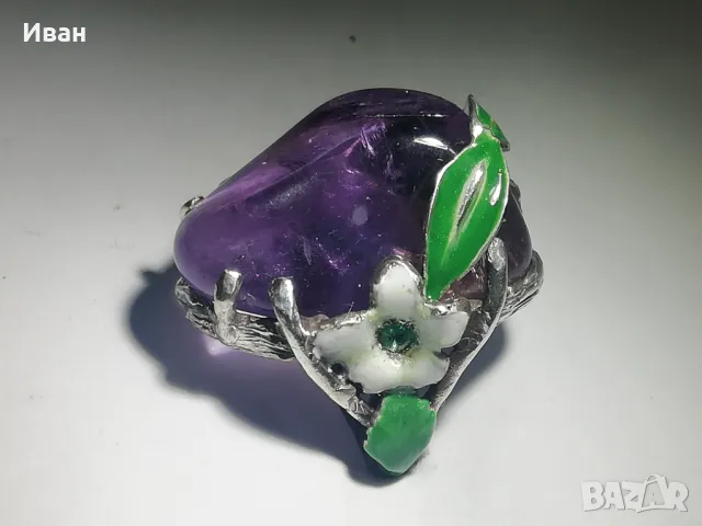 Сребърен пръстен с Аметрин и Смарагди, снимка 1