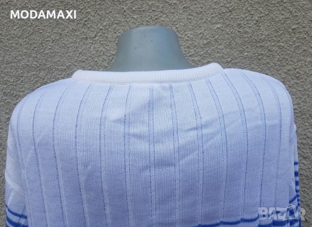 4XL Нов  пуловер в бяло и синьо, снимка 8 - Блузи с дълъг ръкав и пуловери - 40087678
