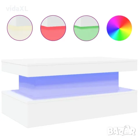 vidaXL Маса за кафе с LED осветление, бяла, 90x50x40 см