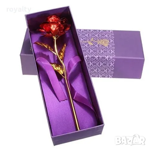 Прекрасна изкуствена роза с 24-каратово златно покритие и стойка , снимка 2 - Изкуствени цветя - 49089179