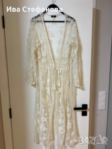 Нова плажна бяла памучна дантелена наметка, плажно пончо ,кафтан плажна дълга рокля, снимка 2 - Туники - 50581989