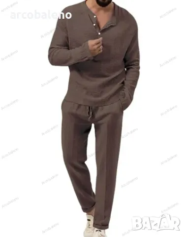 Мъжки едноцветен ежедневен комплект от две части с дълъг ръкав и панталон, 6цвята , снимка 2 - Други - 47347229