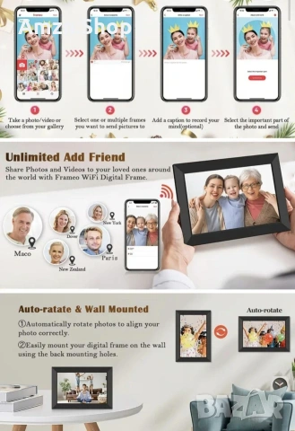 10.1" Smart Цифрова рамка за снимки дигитална фоторамка 1280х800 HD IPS сензорен екран, снимка 5 - Друга електроника - 48621394