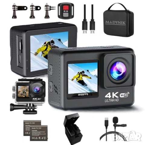 Екшън камера Apexcam X80, 24MP, 4K, EIS сензорен екран, спортна камера 24MP, водоустойчива подводна