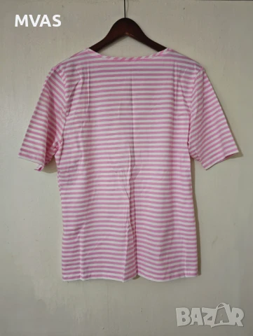 Нова дамска лека памучна розов бяла тениска с къс ръкавL размер, снимка 2 - Тениски - 51068315