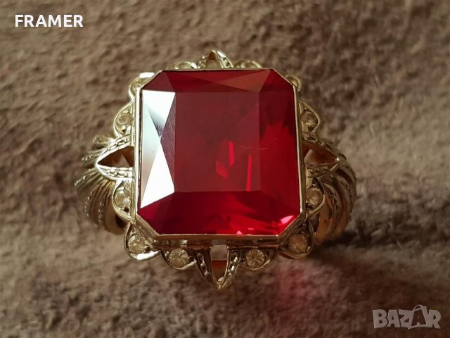 ЗЛАТЕН 18 КАРАТА с огромен РУБИН ръчен елегантен пръстен злато, снимка 4 - Пръстени - 40240100