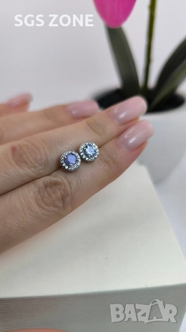 Сребърни обеци с естествен танзанит., снимка 5 - Обеци - 52876971