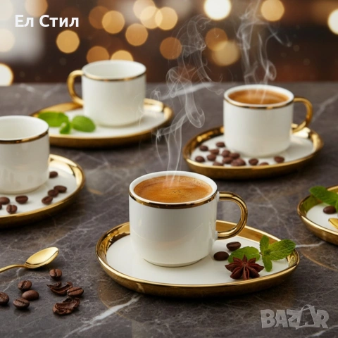 Комплект от 6 чаши с чинийки; Материал: висококачествен порцелан;Вместимост:80–90 мл;, снимка 3 - Чаши - 53586864