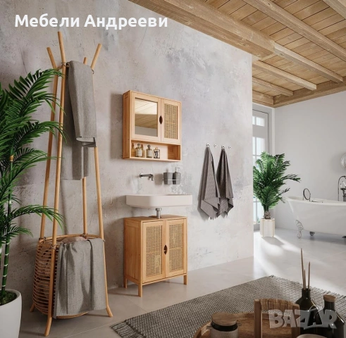 Шкаф за надмивка бамбук + ратан Vicco 7486, снимка 7 - Шкафове - 53762709