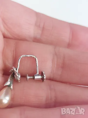 Антикварни сребърни обеци със естествени перли, снимка 2 - Обеци - 50393299