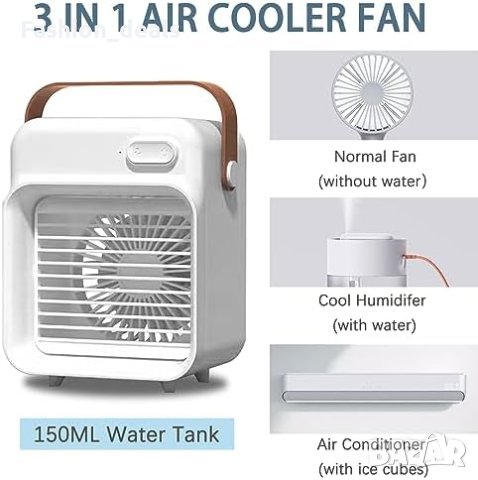 Нов USB акумулаторен вентилатор за охлаждане с режими на мъгла 3 скорости на вятъра, снимка 4 - Вентилатори - 42185657