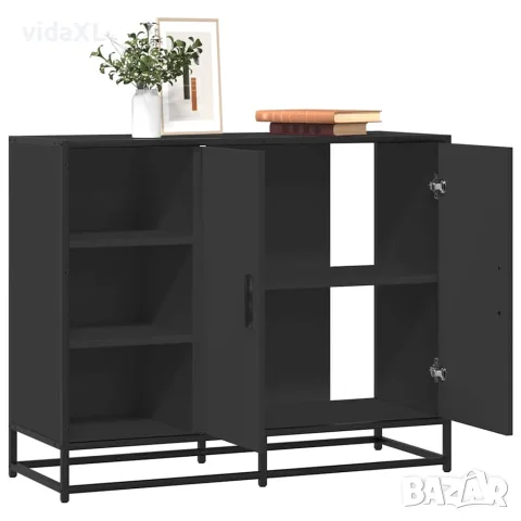 vidaXL Сайдборд, черен, 92x35x76 см, инженерно дърво, снимка 2 - Бюфети - 56148239