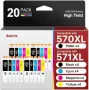 Нови Salols 570XL 571XL 20 броя мастила за Canon PIXMA MG5750 MG6850 TS6050 принтер тонер печат, снимка 1