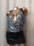 S/M  Черна рокля с пайети и еко кожа, снимка 1 - Рокли - 41535468