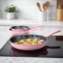 Комплект тигани Cheffinger розово с мраморно покритие – 3 части за всяка кухня - розов цвят, снимка 2
