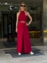Дамски еластичен стилен червен костюм с пола панталон XS-XL, снимка 4