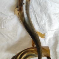 Голяма Старинна Колекционерска Фигура Риба изработена от Рог., снимка 1 - Антикварни и старинни предмети - 41519633