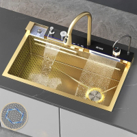 Модерна златна мултифункционална кухненска мивка с двоен водопад, снимка 6 - Мивки - 44697502