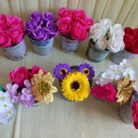 Кашпа със сапунени цветя ,с надпис за всеки повод -Благодаря!Мама!Учителка!Класна!Дипломиране!, снимка 2 - Декорация за дома - 42430042