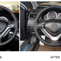 Кожен калъф за волан за шиене със син шев за Honda Accord 8 2008-2015г Перфорирана кожена тапицерия, снимка 3 - Аксесоари и консумативи - 44559272