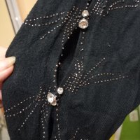 Наситено черен блузон плетиво с красиви ръкави. Размер L, XL. , снимка 2 - Блузи с дълъг ръкав и пуловери - 40522298