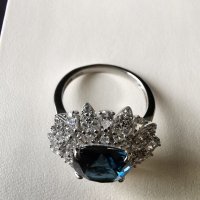 Елегантен Сребърен 925 пръстен с Родиево покритие и Натурален London Blue Топаз и Циркони!, снимка 7 - Пръстени - 42132140