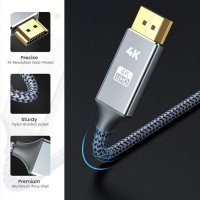 4K DisplayPort към HDMI, 4K@30Hz, DP към HDMI кабел, найлонова оплетка, позлатени накрайници,100 см, снимка 3 - Кабели и адаптери - 35828573