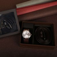 Подаръчен комплект Колан в черен цвят заедно с часовник , снимка 3 - Мъжки - 44326092