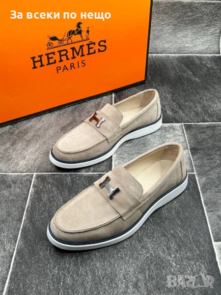 Hermes Мъжки Бежови Мокасини Естествена Кожа Хермес Код E536, снимка 1