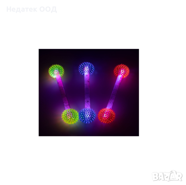 Светеща пръчка, подскачаща, с цветни топки, 29 см, снимка 1