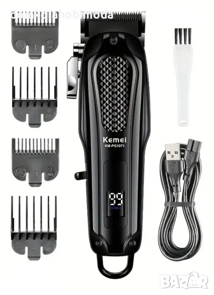 Професионалнa машинка Kemei, 4 приставки, USB- Презареждаща батерия, Регулируема глава, Безжичнa, снимка 1
