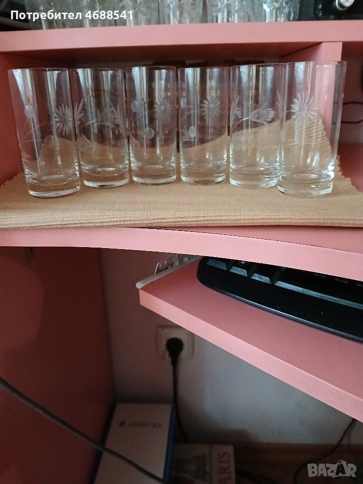 Комплект стъклени чаши за аперитив, бяло тънко стъкло, снимка 1