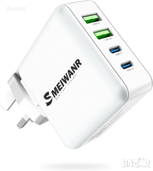 4 порта 75 W стенно бързо зарядно устройство, снимка 1