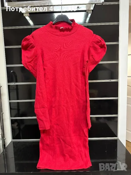 Червена дамска плетена рокля с дълъг ръкав , снимка 1