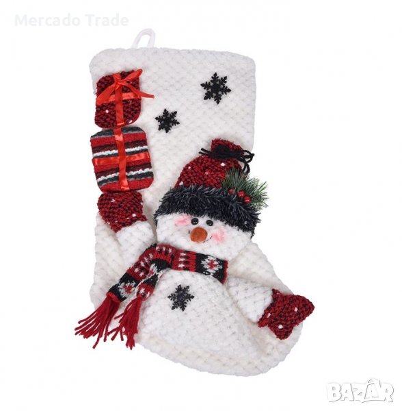 Коледен ботуш Mercado Trade, 3D, Снежен човек, 51 см, Бял, снимка 1