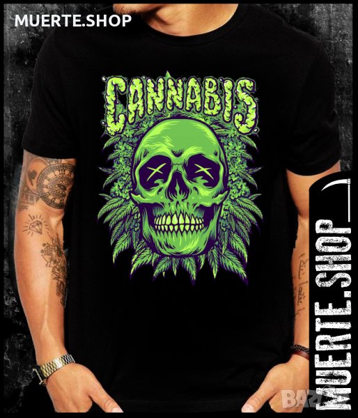 Черна тениска с щампа CANNABIS SKULL, снимка 1