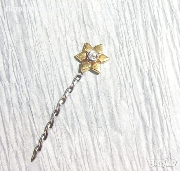 18к златна игла с брилянт, брошка, снимка 1