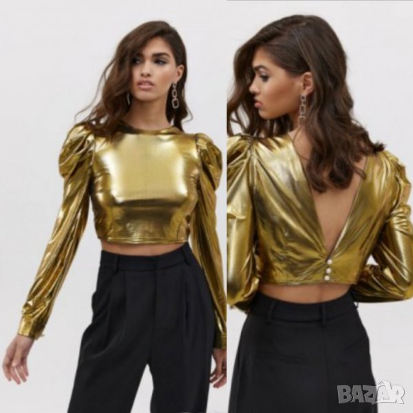 Loavies S,M-Нов с етикети златист къс топ, снимка 1