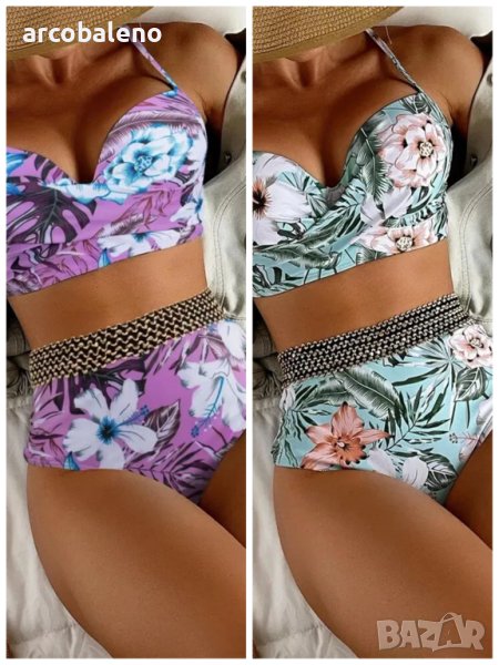 Дамски моден бански костюм от две части с принт на цветя, 2цвята , снимка 1