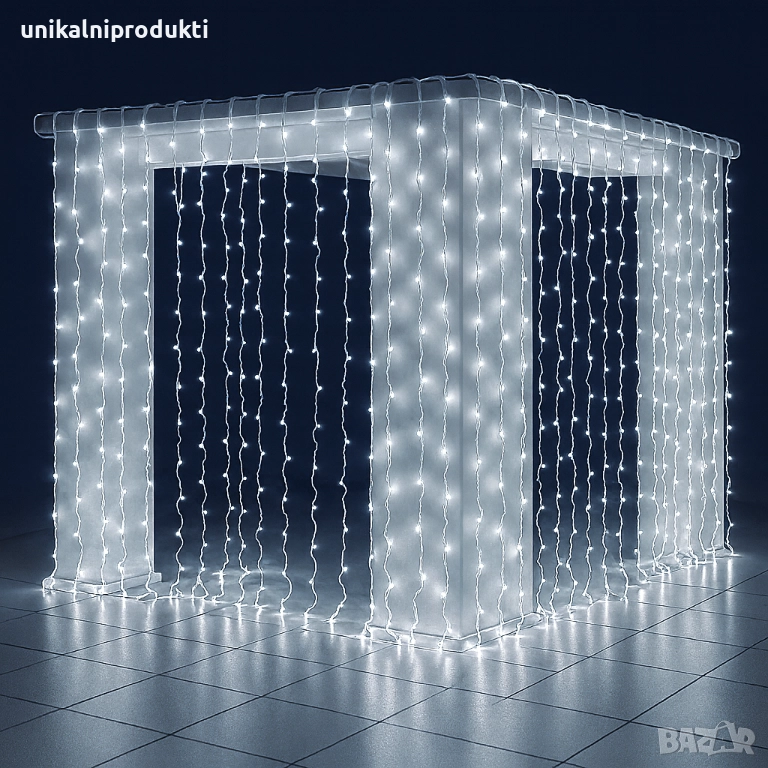 Професионални външни завеси коледни лампички  6м х 2м с ФЛАШ ЕФЕКТ най висок клас, снимка 1