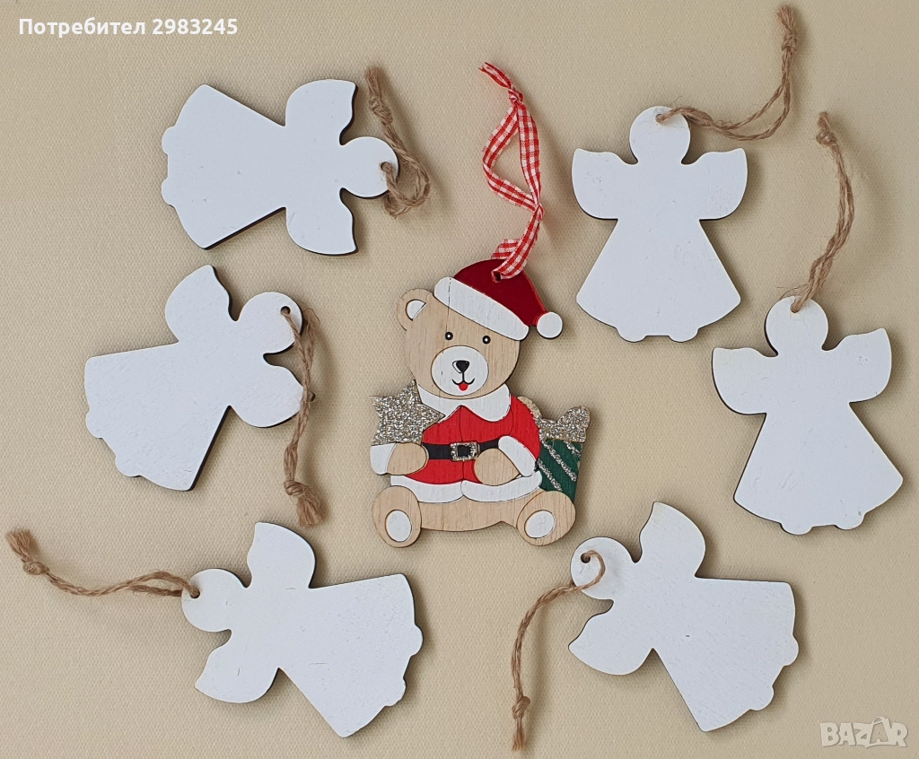 Комплект дървени фигурки за украса на елха, снимка 1