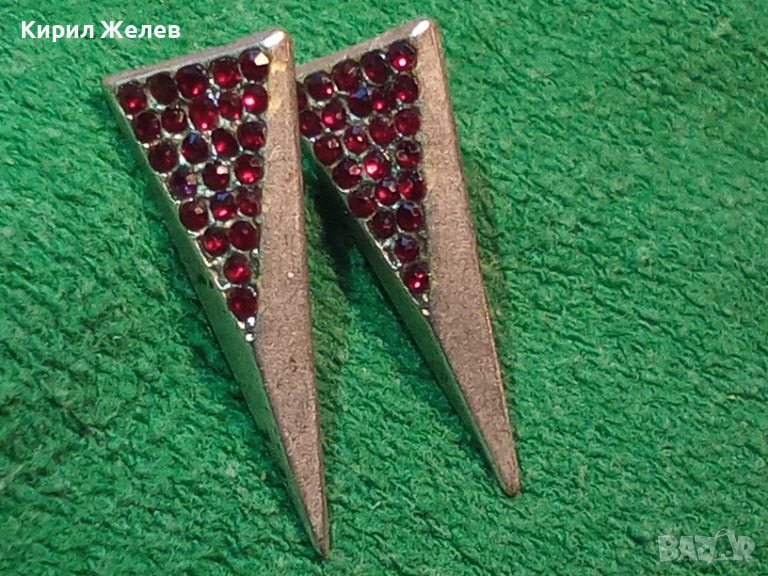 СКЪПОЦЕННИ ВИНТИДЖ АР ДЕКО МОДЕЛ ПОСРЕБРЕНИ МЕДНИ ОБЕЦИ с ФАСЕТИРАН ГРАНАТ КАМЪНИ 43304, снимка 1