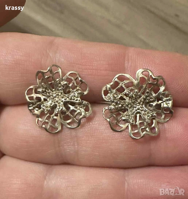 НОВИ страхотни интересни сребърни дамски обеци цвете , снимка 1