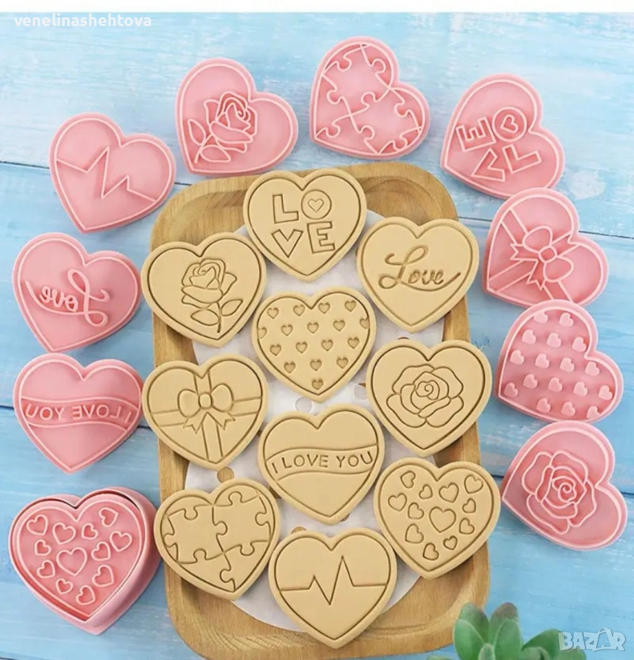 10 броя сърца сърце Love пластмасови резци резец печат за тесто бисквитки фондан декорация торта , снимка 1