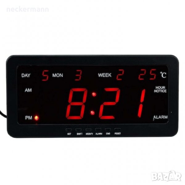 Дигитален LED часовник с календар, алрма и термометър. 220V, снимка 1