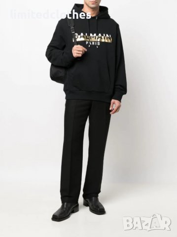BALMAIN Black Gold Foil Logo Print Мъжко Горнище тип Суичър size L и XXL, снимка 4 - Суичъри - 38883671