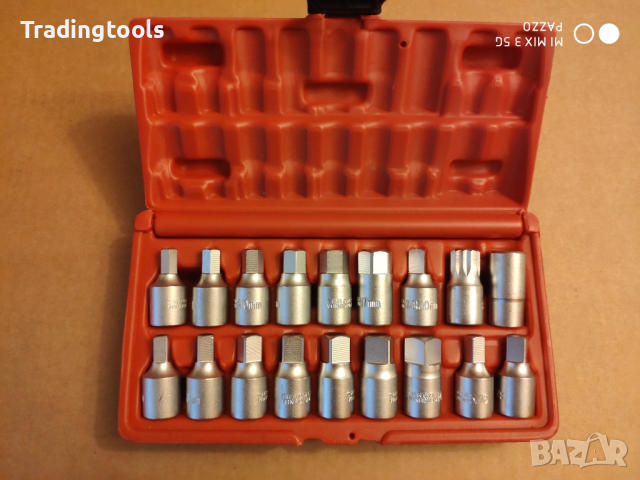 TRIDENT TOOLS 18бр 3/8 DRAIN PLUG KEY SET вложки камъни комплект